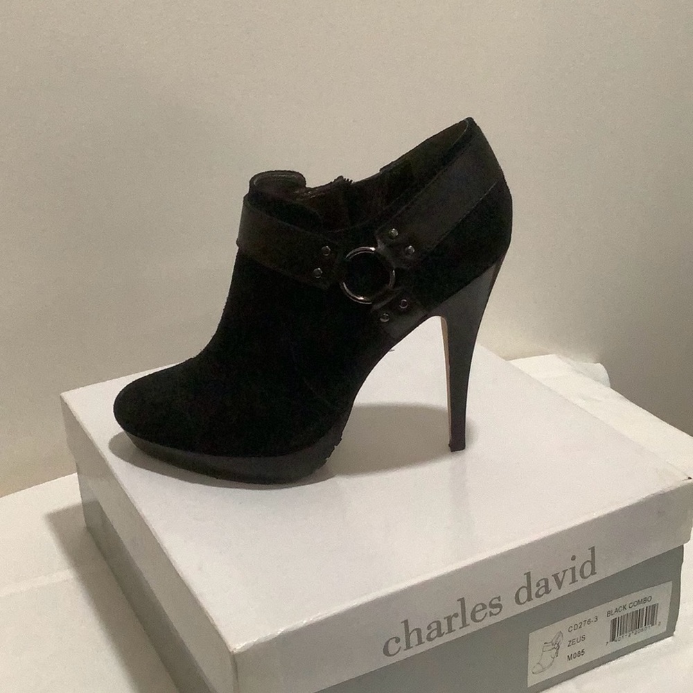 Charles David Black Heeled Boots